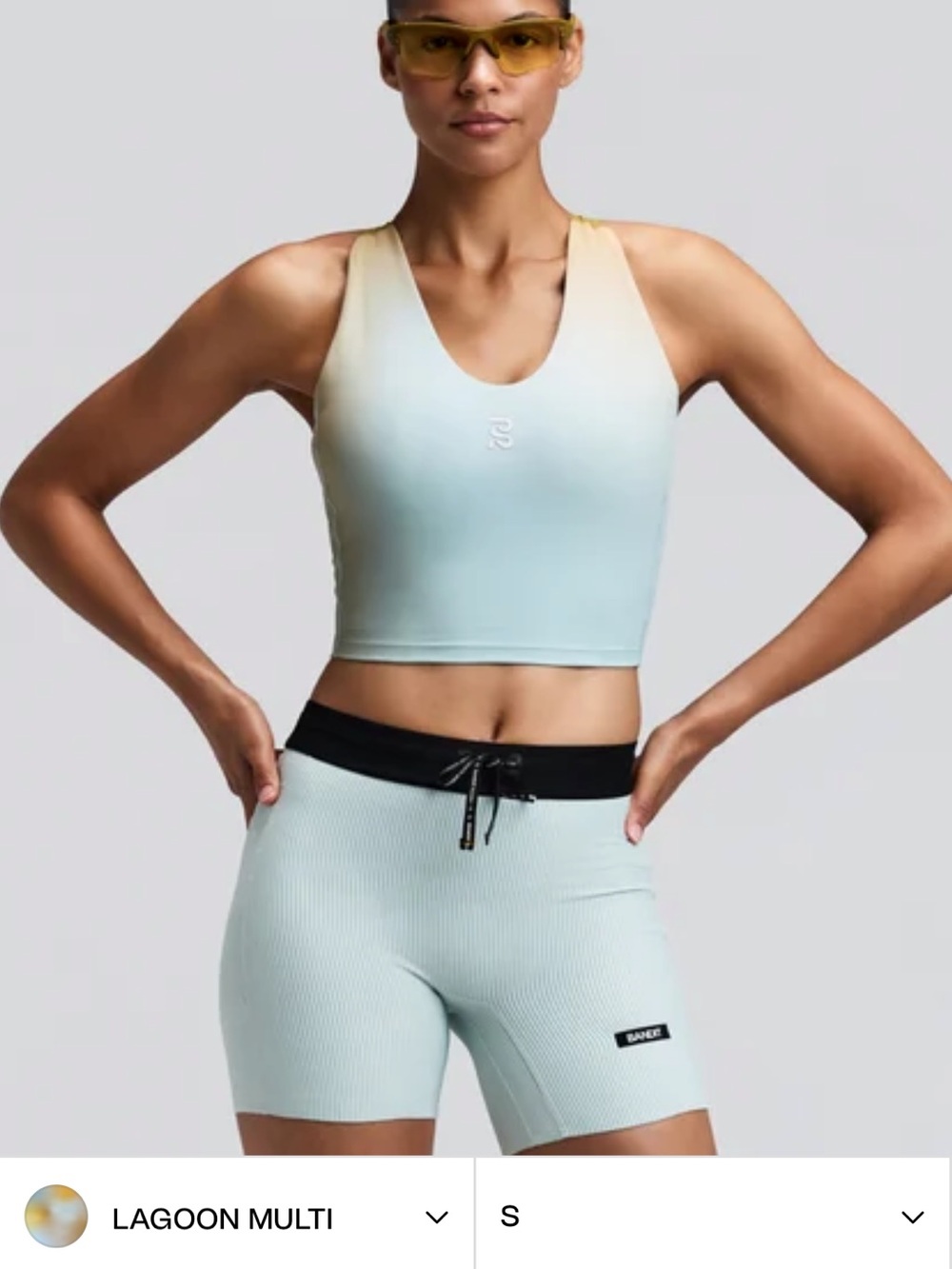 Lagoon Multi Racerback Crop Tank Top - Light Blue Gradient